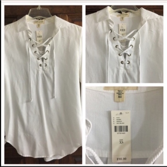 Anthropologie Cloth and Stone white lace-up top XS - Picture 5 of 5